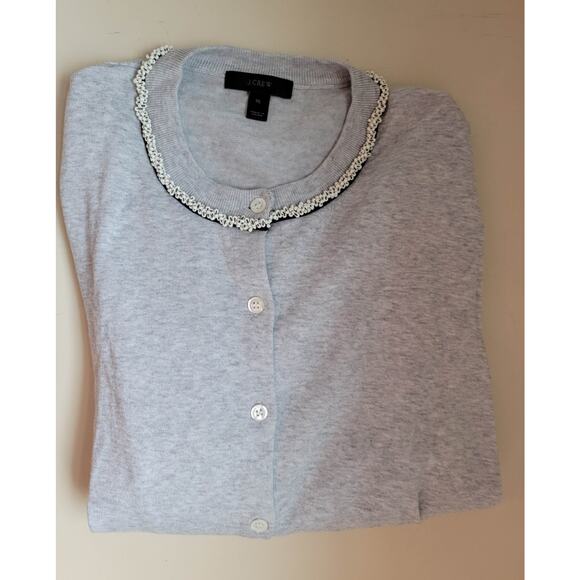 J.Crew Grey Cardigan with Beading Neckline Detail - Picture 3 of 4